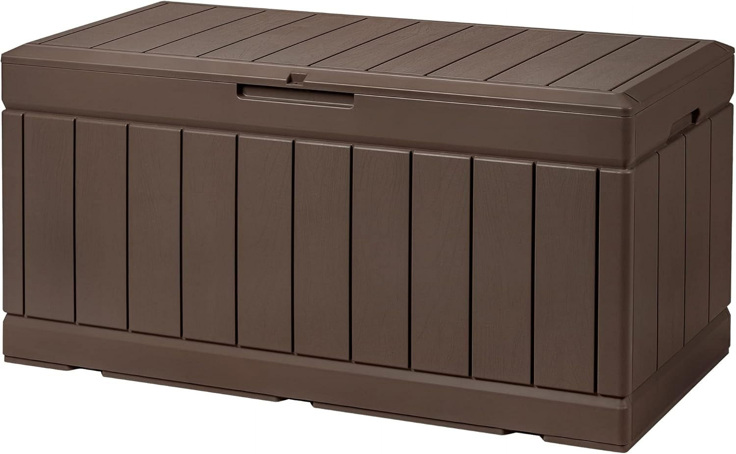 QSJIAYI 85 Gallon Deck Box Lockable Resin Outdoor Storage Box waterproof Outdoor Container for Patio Furniture Cushions, Pillow (Brown)